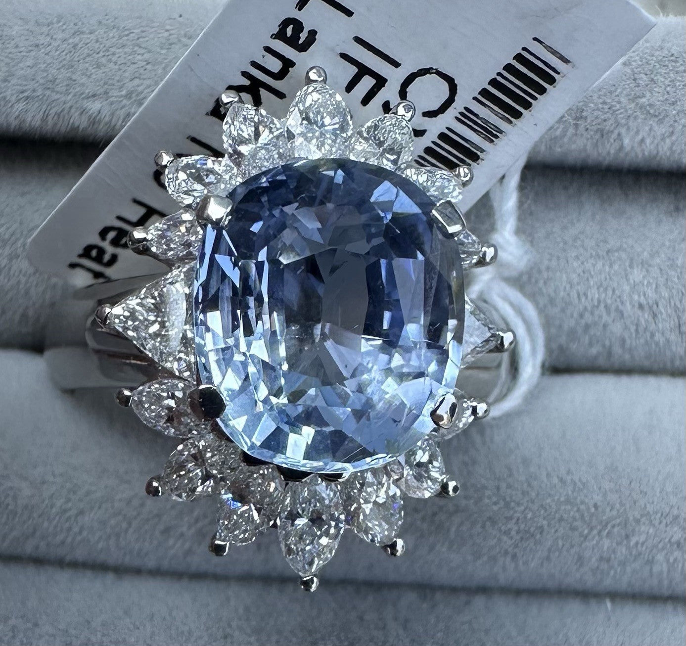 A Delightful 4.42ct Unheated Light Blue Sapphire Platinum & Diamond Ring GIA
