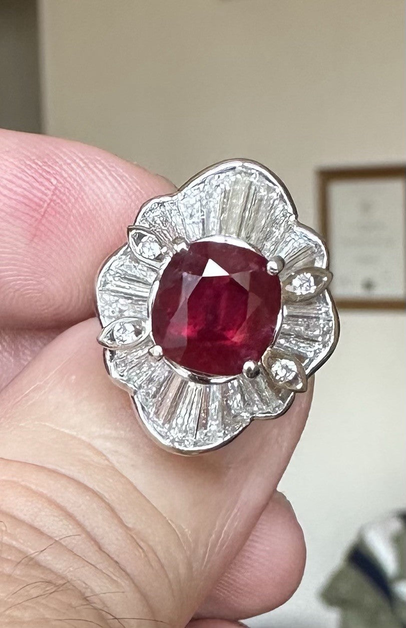 A Sensational 4.26ct ‘Pigeon’s  Blood’ Thai Ruby & Diamond Platinum Ring