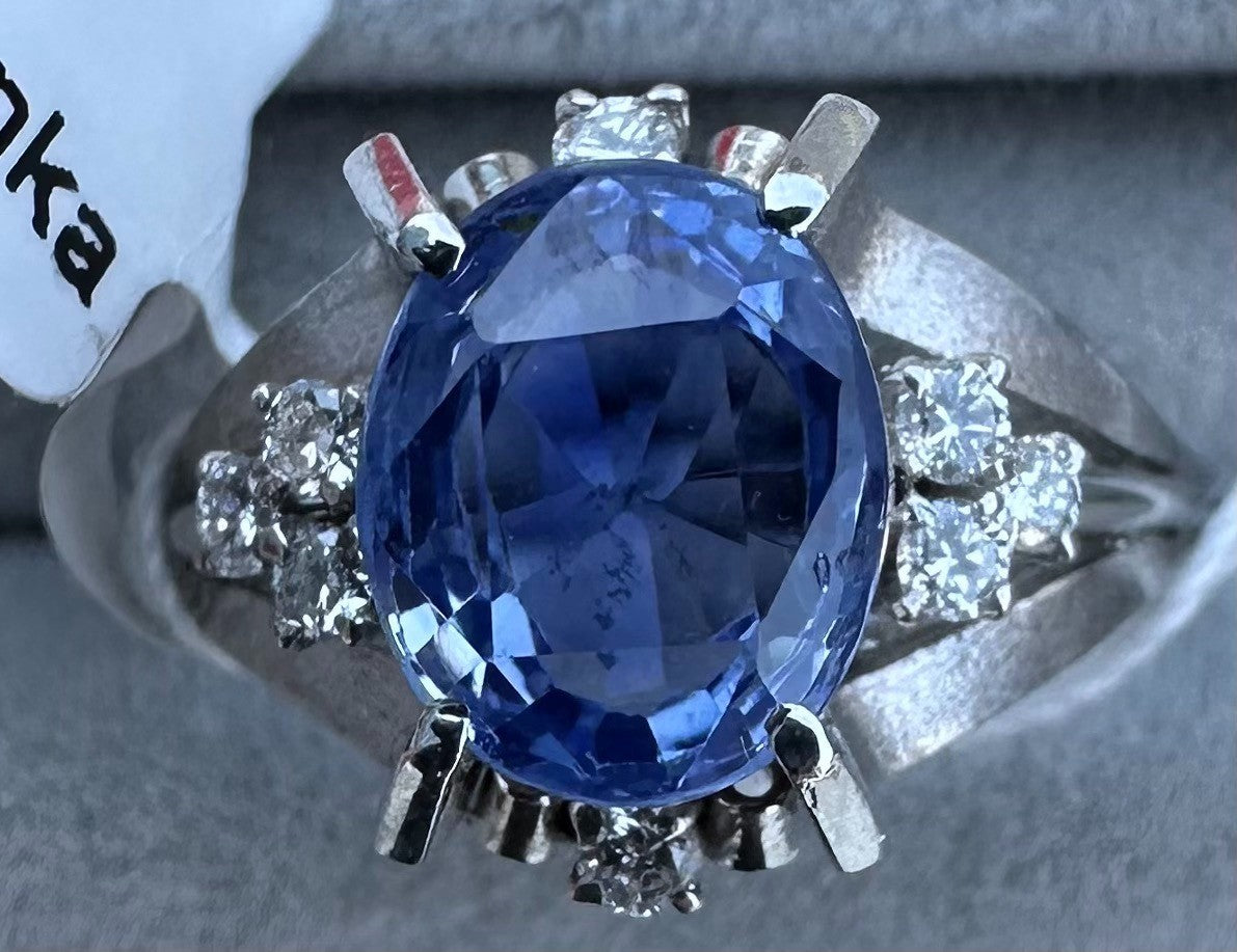 Sensational Unheated 2.91ct Blue Sapphire Platinum & Diamond Ring