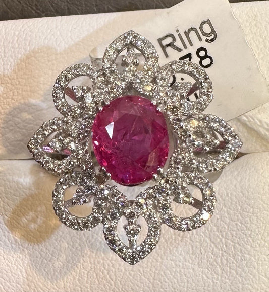 Beautiful Unheated No Heat 1.92ct Burma Ruby & Diamond Ring AIGS