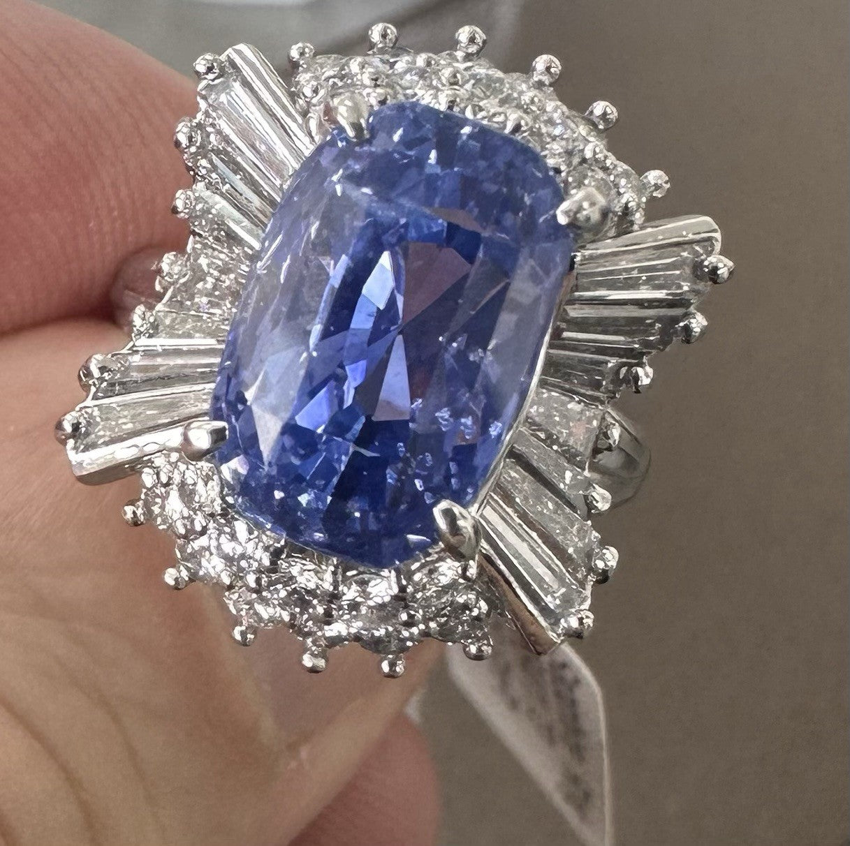 Unheated 7.38ct Blue Sapphire No Heat 18k & Diamond Ring & Cert - Stunning!