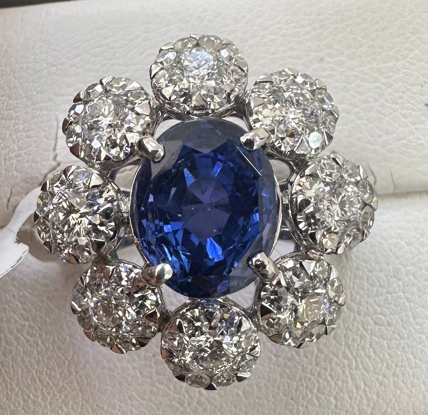Unheated 5.11ct Blue Sapphire No Heat 18k & Diamond Ring AIGS - Stunning!