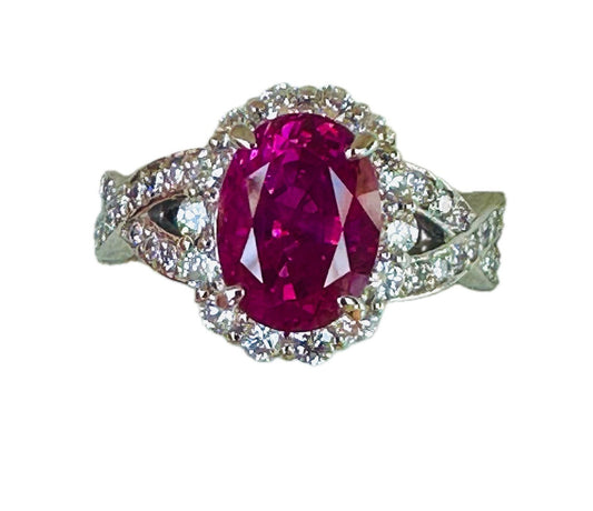 Unheated 3.07ct Burma Pink Sapphire No Heat & Diamond Ring Lotus Certificate