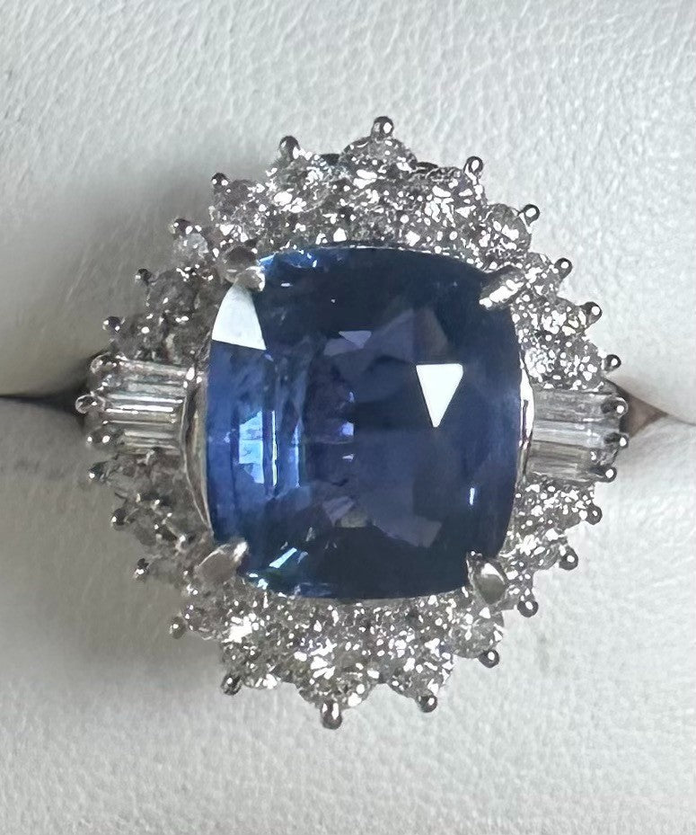 Unheated 6.00ct Blue Sapphire No Heat Platinum & Diamond Ring AIGS - Stunning!