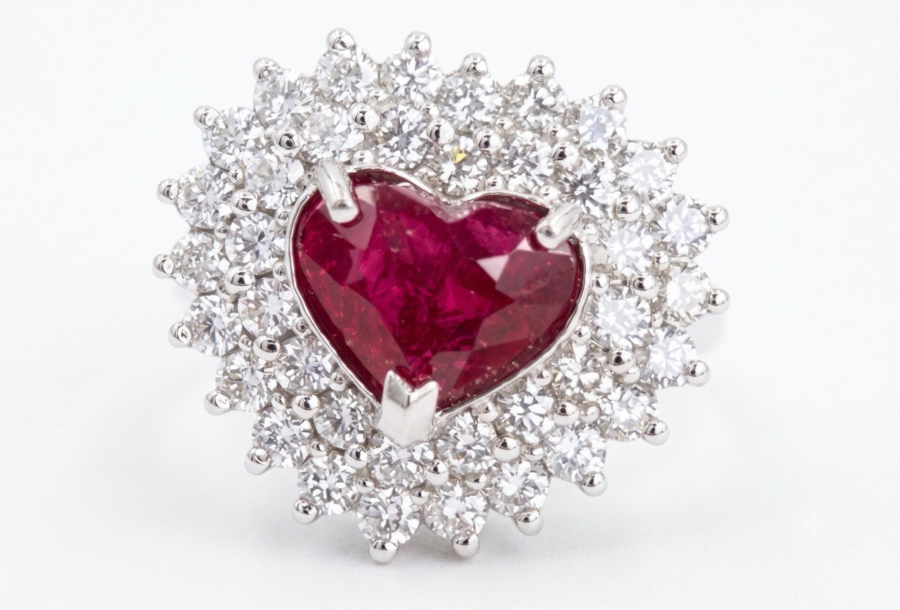 Unheated 2.09ct Burma Ruby & Diamond Platinum Ring + Certificate