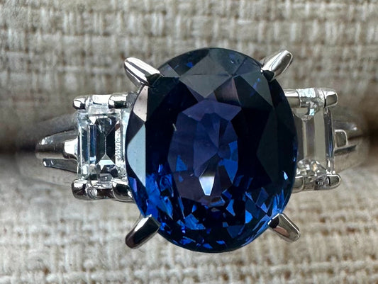 2.22ct Unheated Blue Sapphire Platinum & Diamond Ring GIA - Exquisite!