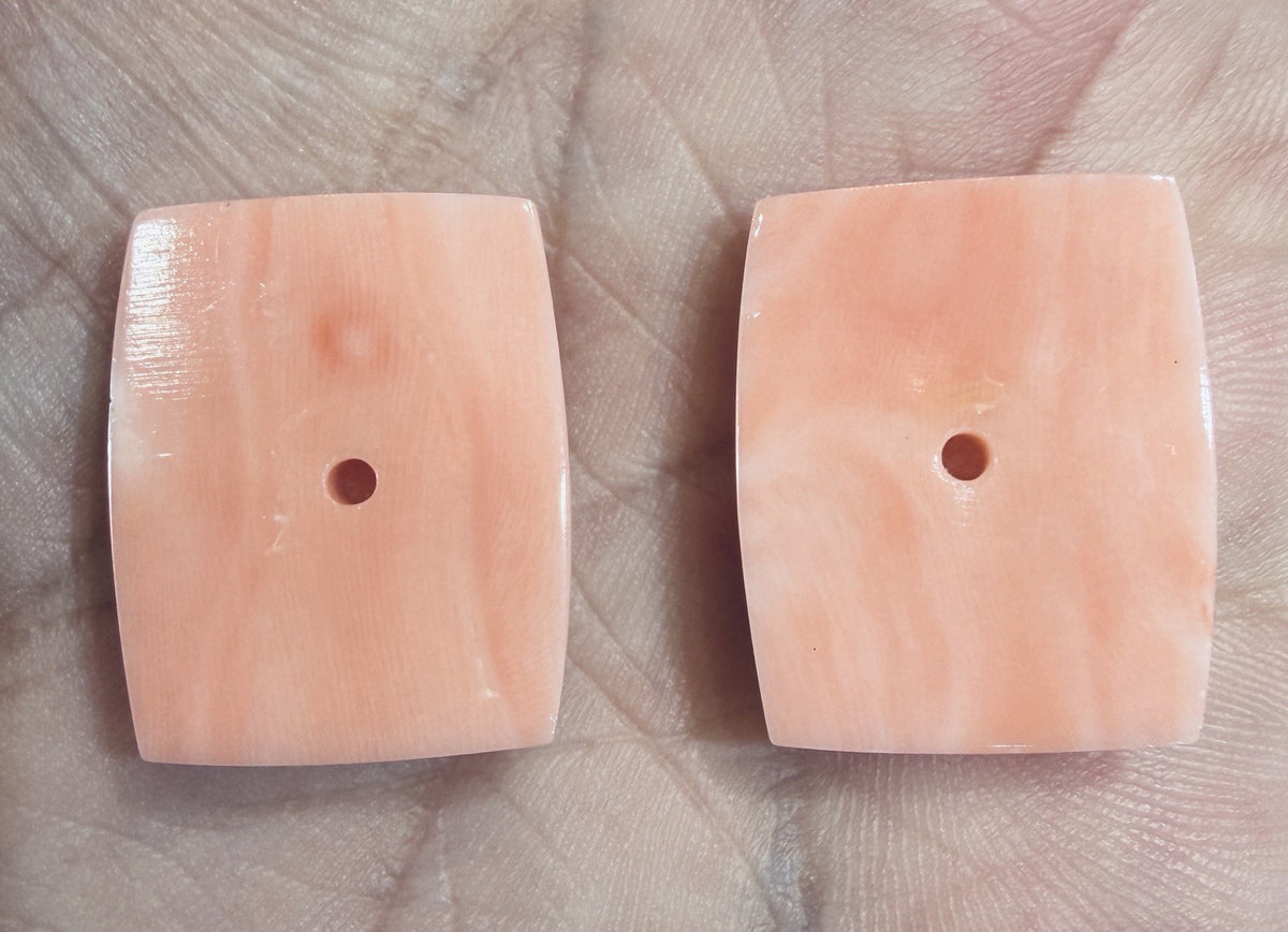 A Beautiful Pair of Carved Angel Skin Coral For Earrings