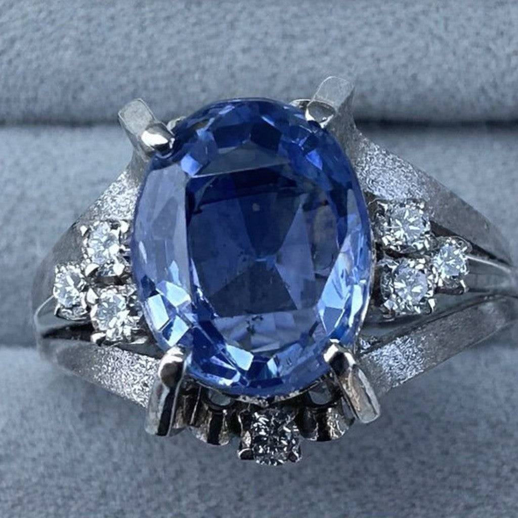 Sensational Unheated 2.91ct Blue Sapphire Platinum & Diamond Ring