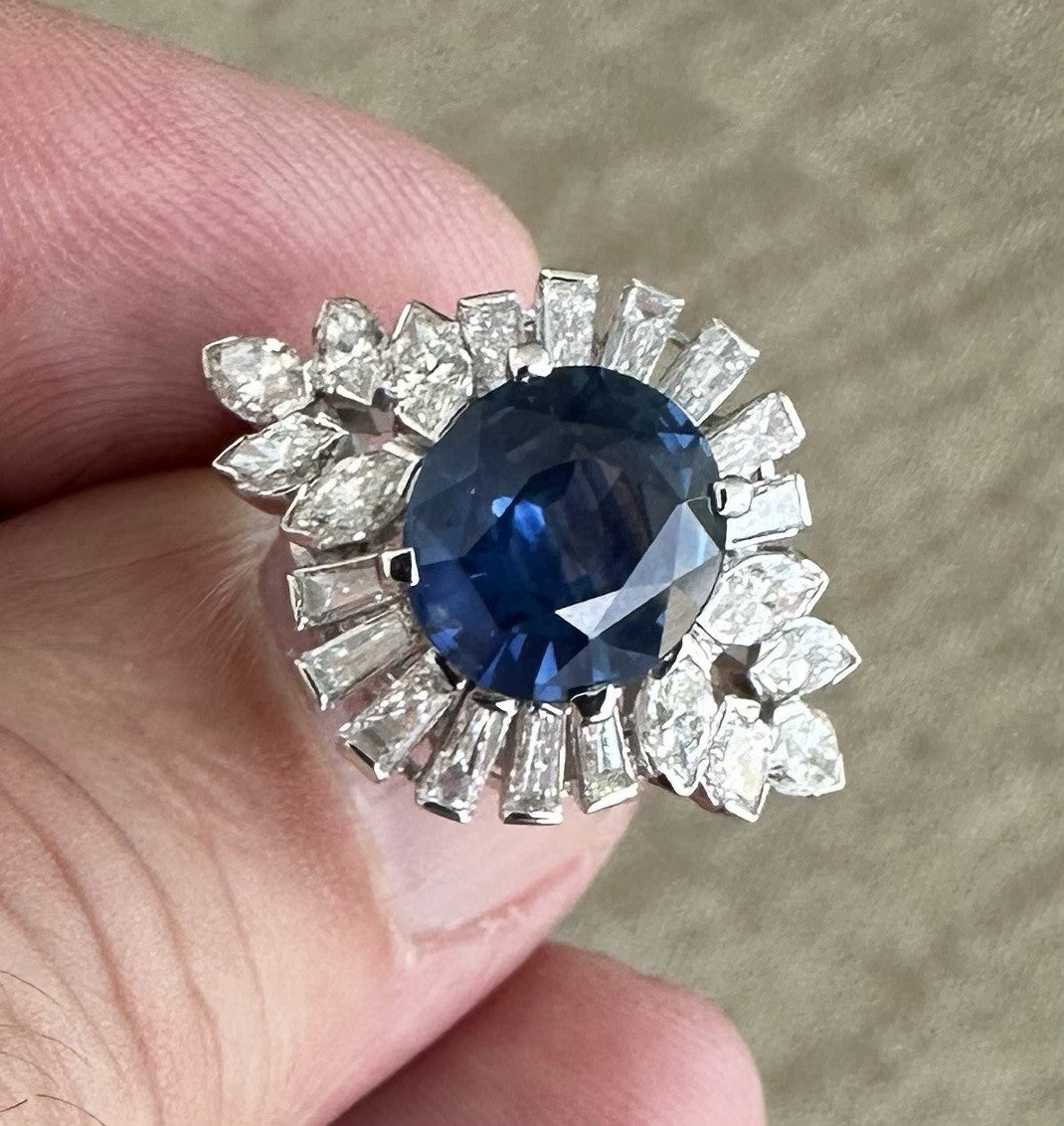 Exquisite 3.31ct Sri Lanka Blue Sapphire & Diamond Platinum Ring