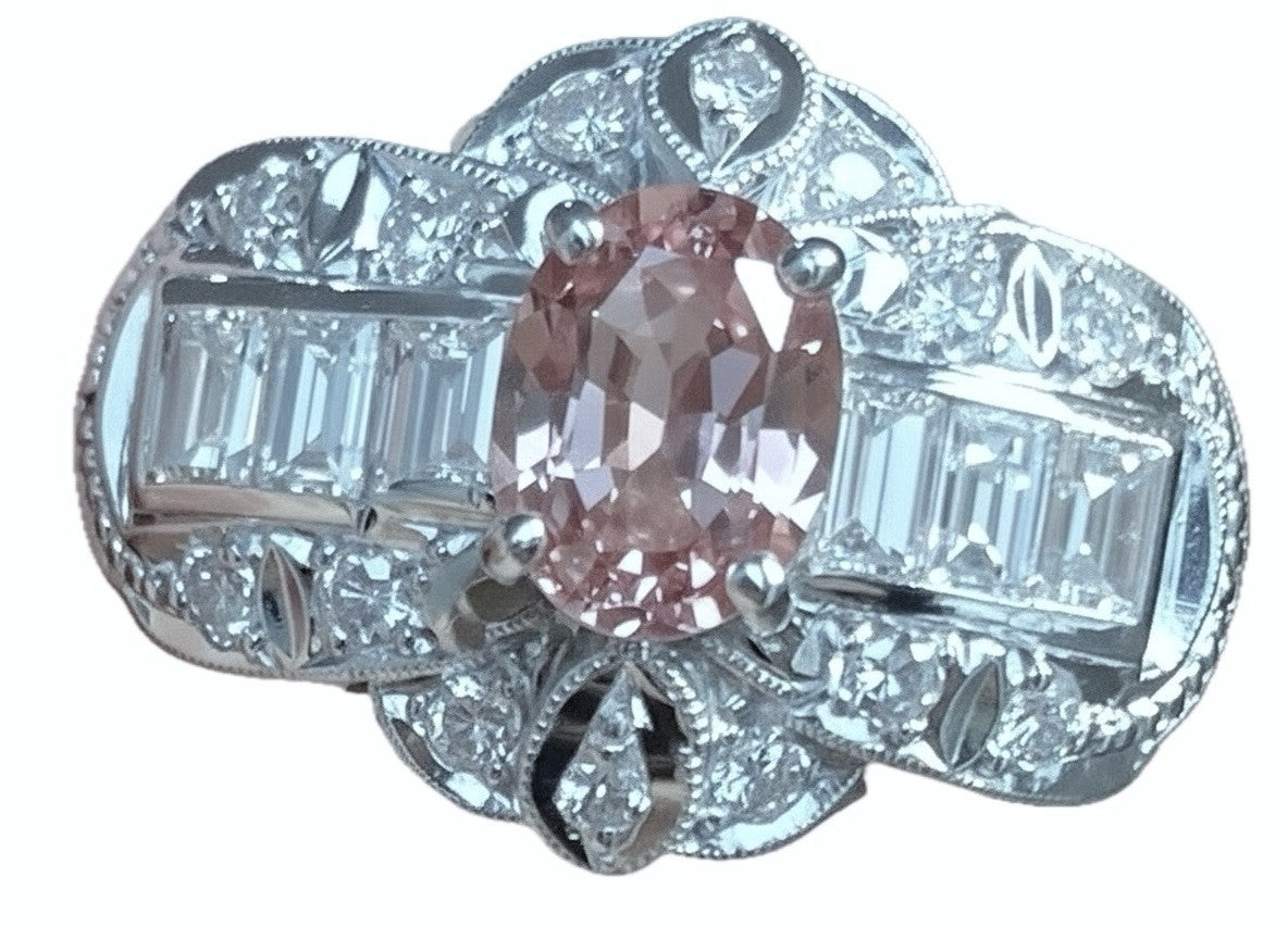 Unheated 1.23ct Padparadscha Sapphire & Diamond Ring GIA - Extraordinary!