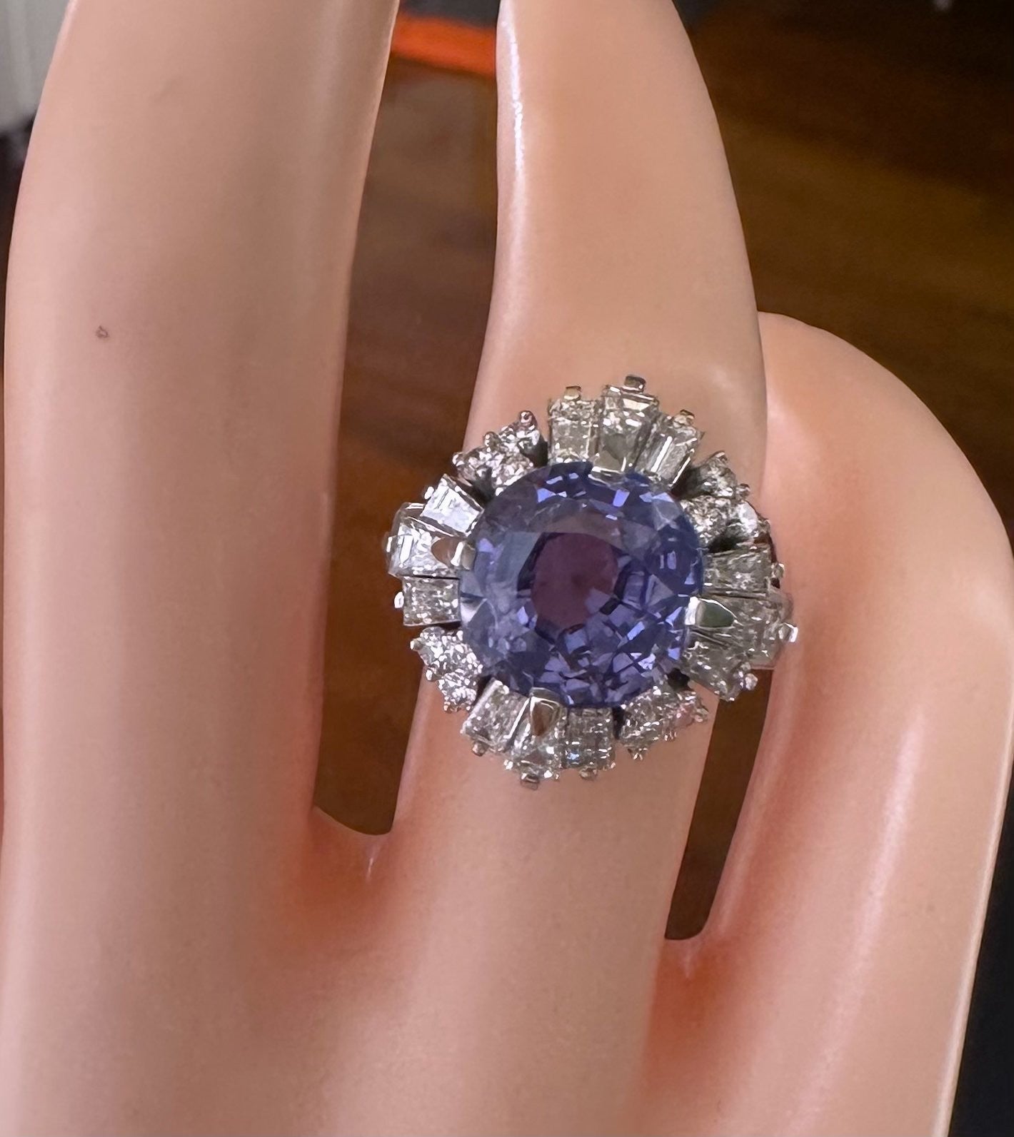 Unheated 5.65ct Purple Blue Sapphire No Heat Plat & Diamond Ring - Stunning!