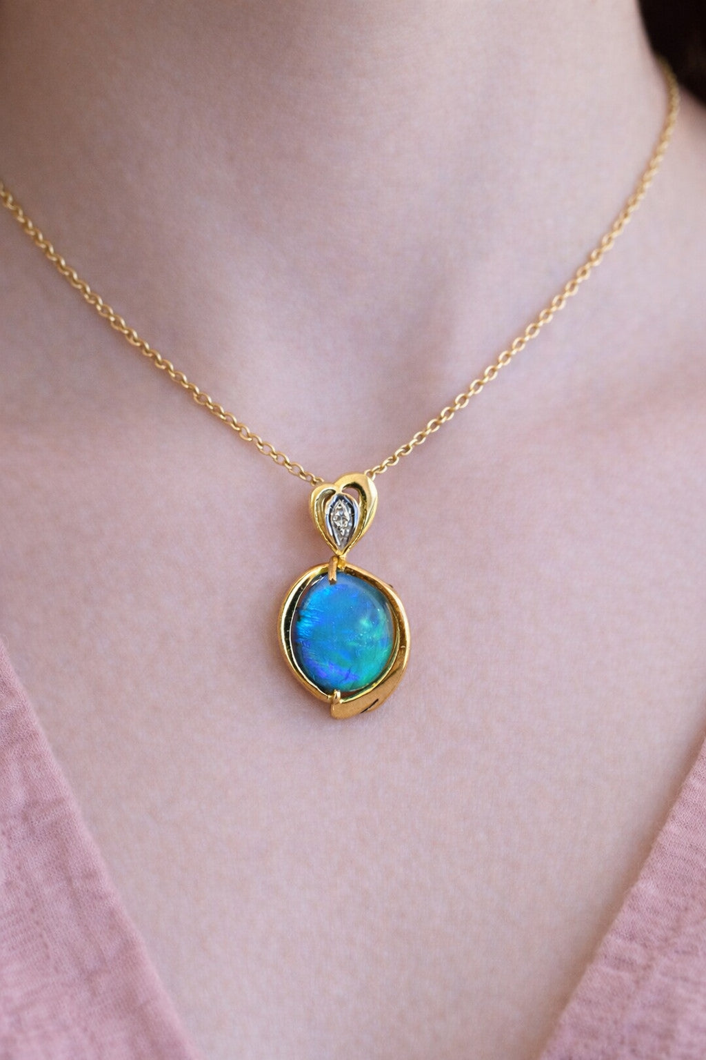 An Exquisite Australian Black Opal & Diamond 18k Pendant