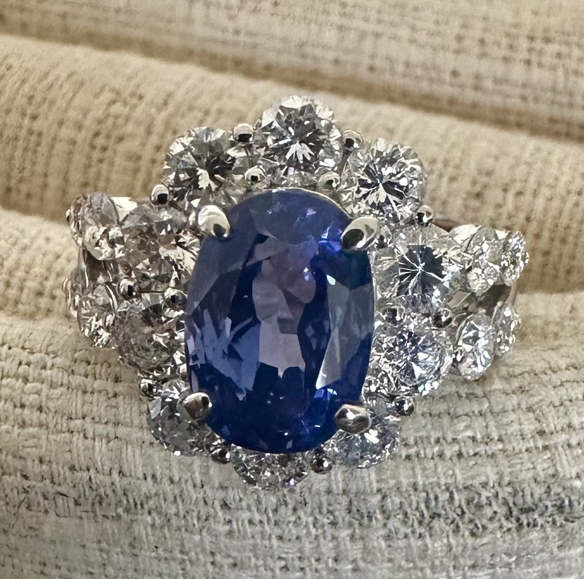 Unheated 4.69ct Blue Sapphire No Heat 18k & Diamond Ring AIGS - Stunning!