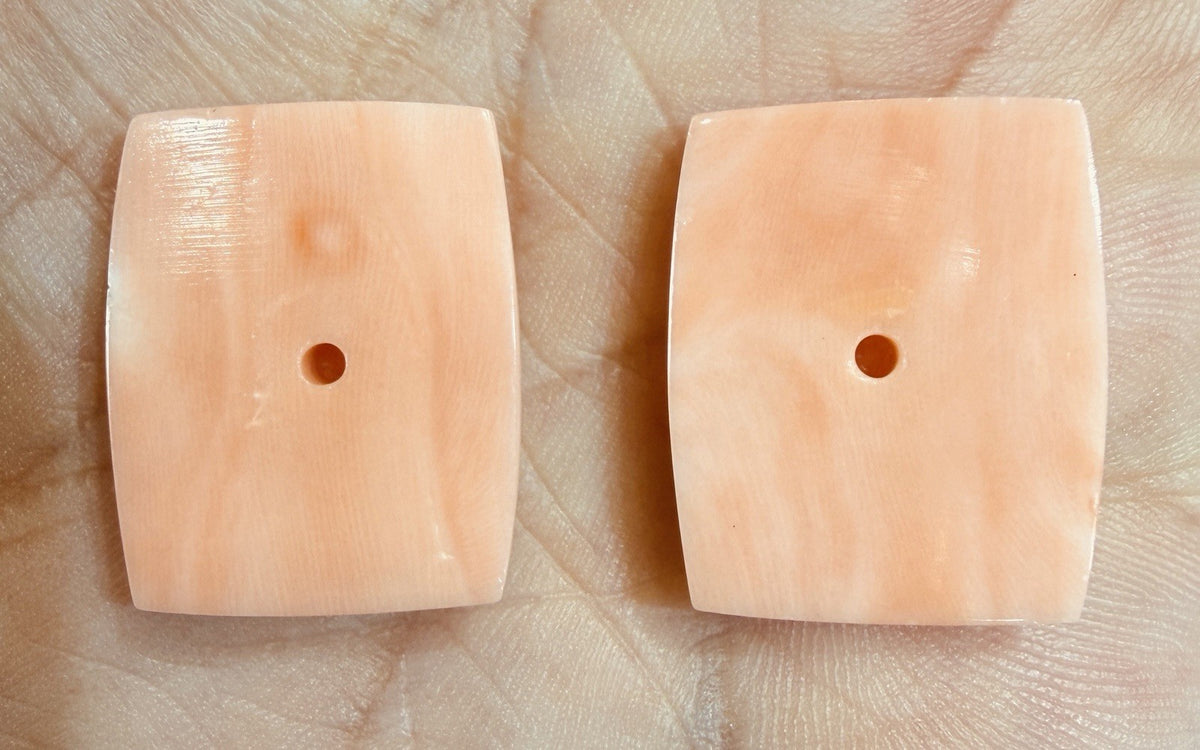 A Beautiful Pair of Carved Angel Skin Coral For Earrings