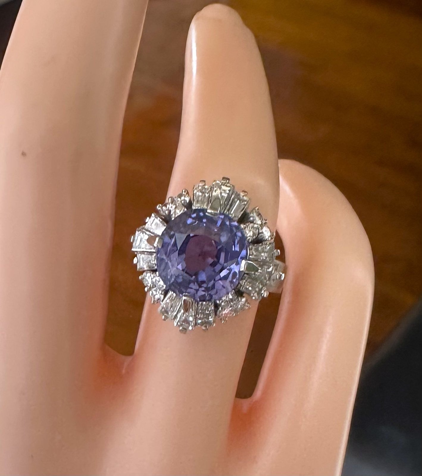 Unheated 5.65ct Purple Blue Sapphire No Heat Plat & Diamond Ring - Stunning!