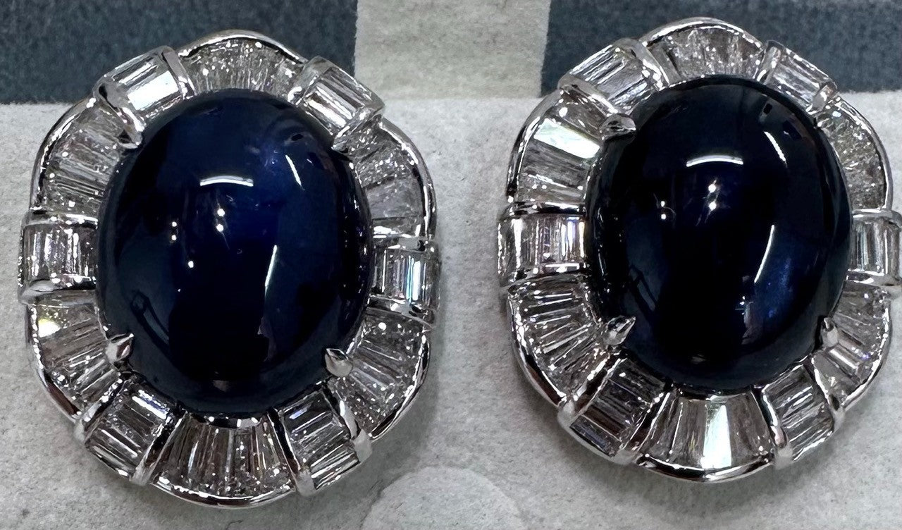 A Delightful 21.25ct Royal Blue Sapphire 18k & Diamond Earrings