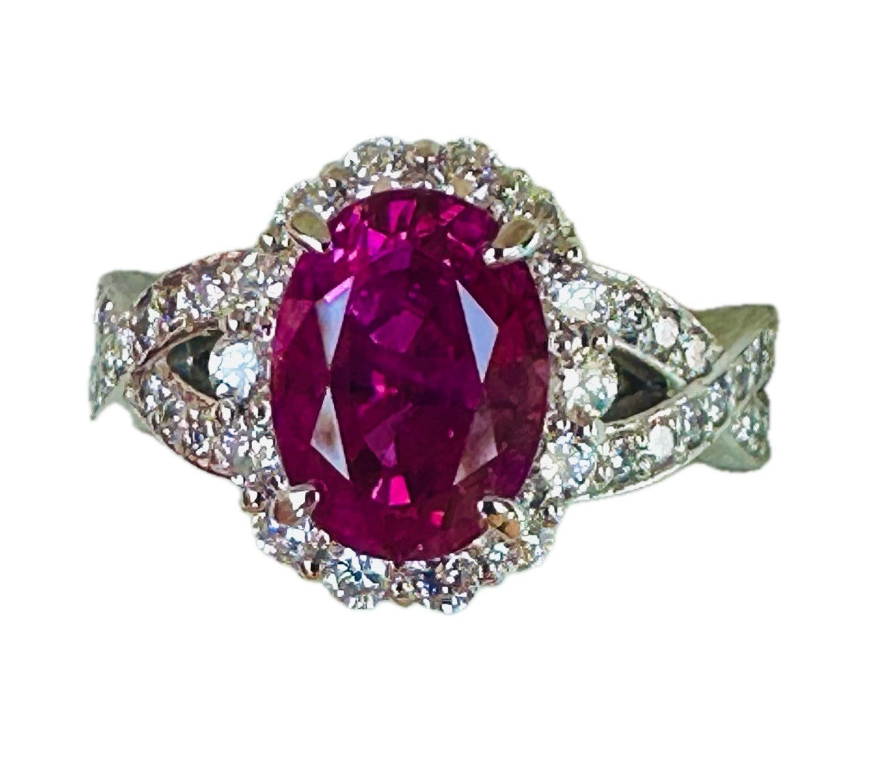 Unheated 3.07ct Burma Pink Sapphire No Heat & Diamond Ring Lotus Certificate