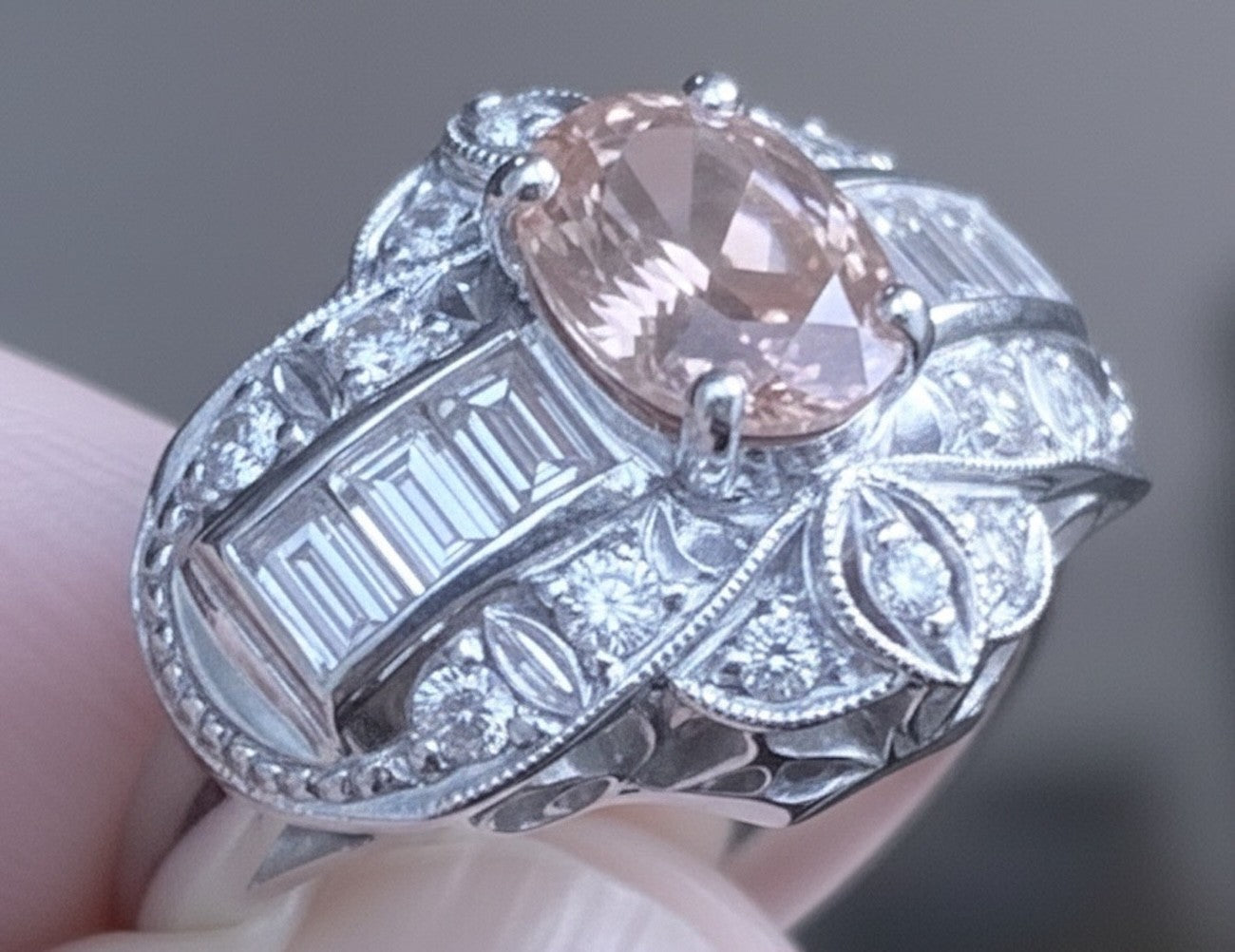 Unheated 1.23ct Padparadscha Sapphire & Diamond Ring GIA - Extraordinary!