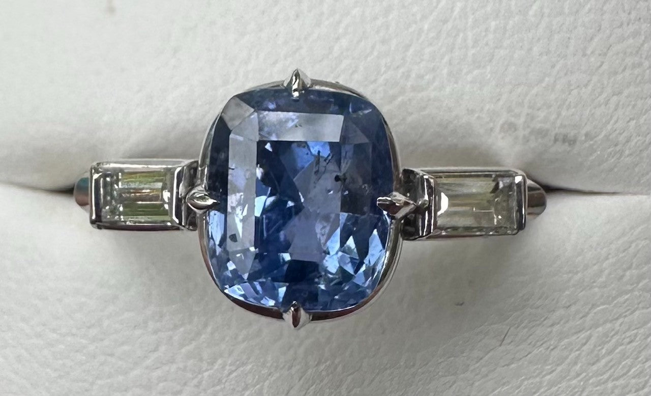 Unheated 3.14ct Blue Sapphire Platinum & Diamond Ring GIA