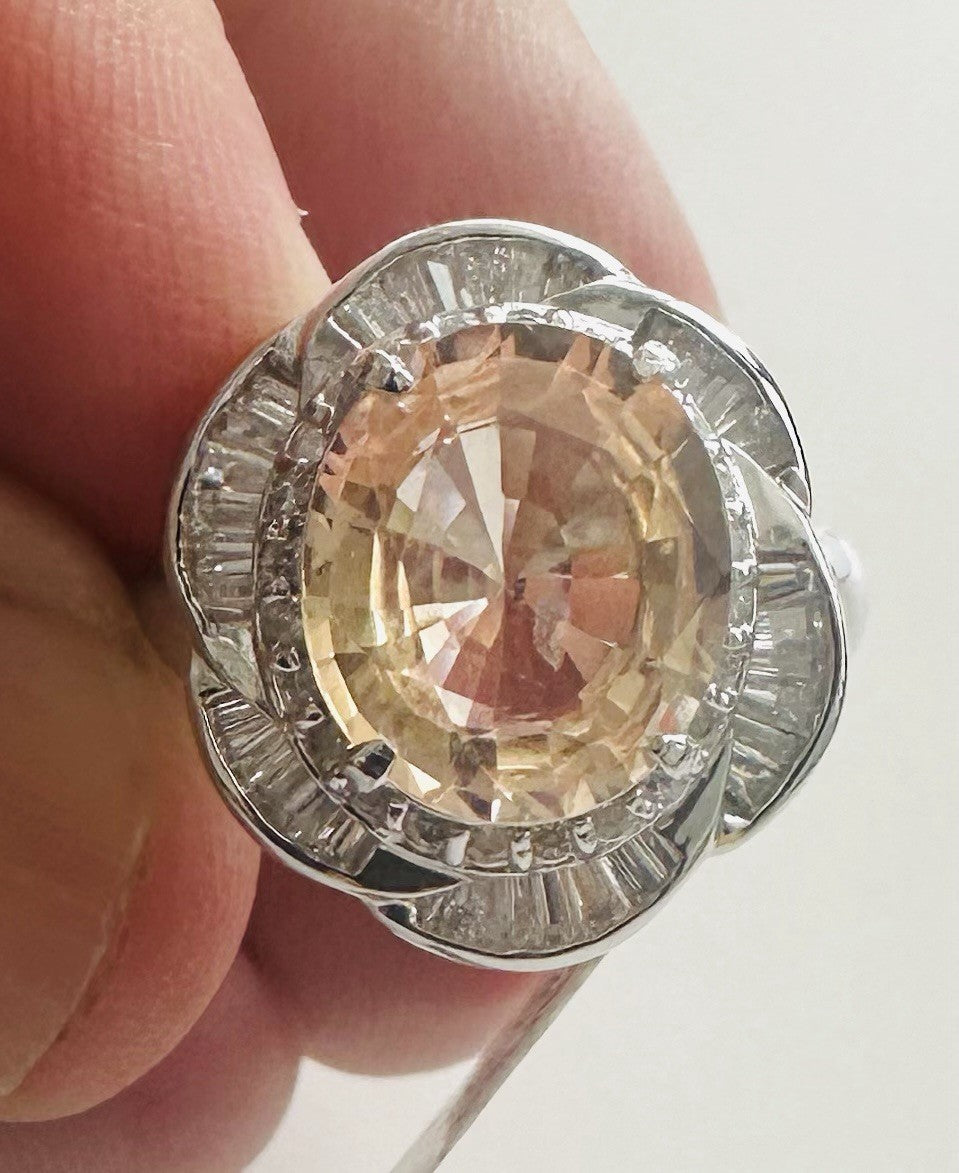 A Magnificent No Heat Unheated 4.71ct Padparadscha Sapphire Ring & AIGS Cert