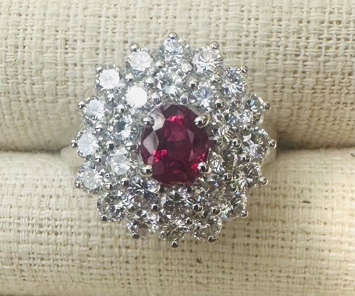 A Magnificent Unheated Burma 1.36ct Pigeon’s Blood Ruby & Diamond Ring GRS