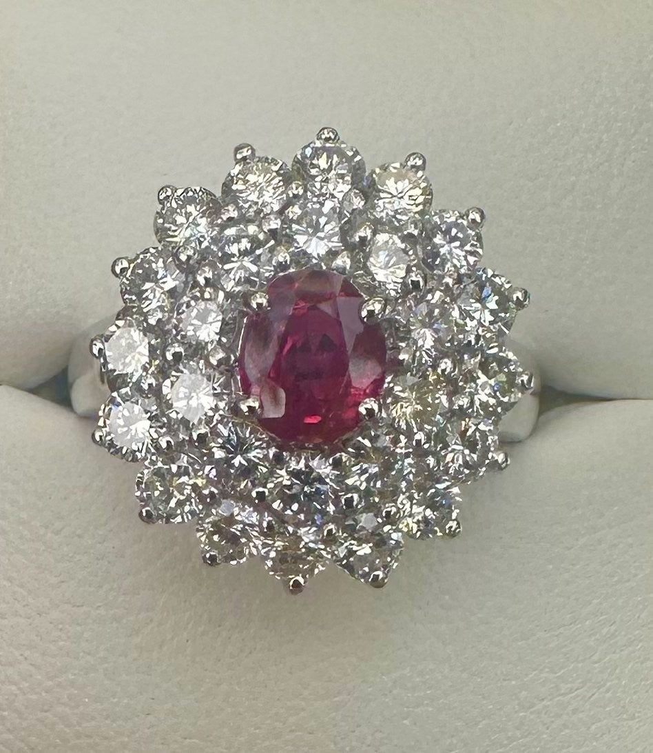 A Magnificent Unheated Burma 1.36ct Pigeon’s Blood Ruby & Diamond Ring GRS