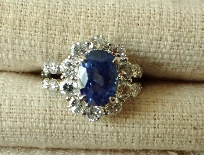 Unheated 4.69ct Blue Sapphire No Heat 18k & Diamond Ring AIGS - Stunning!