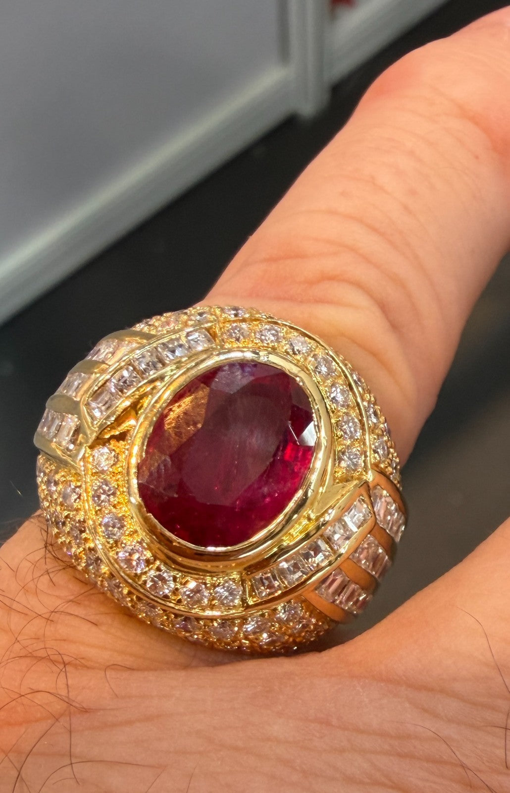 A Magnificent 4.16ct Thai Ruby & Diamond Platinum Mens Ring