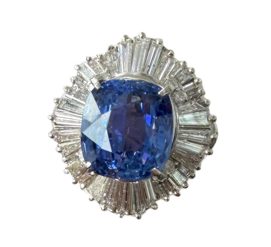 11.83ct Blue Sapphire Platinum & Diamond Ring - Stunning!