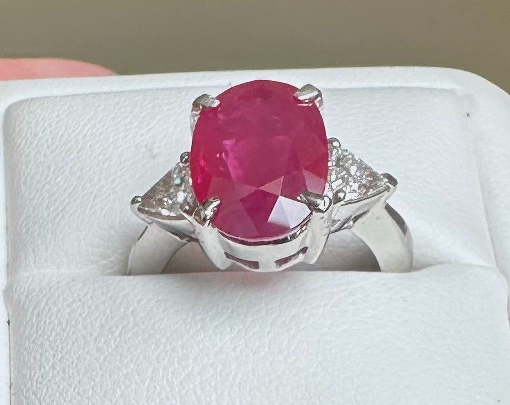 4.95ct Burma Ruby & Diamond Platinum Ring + Certificate