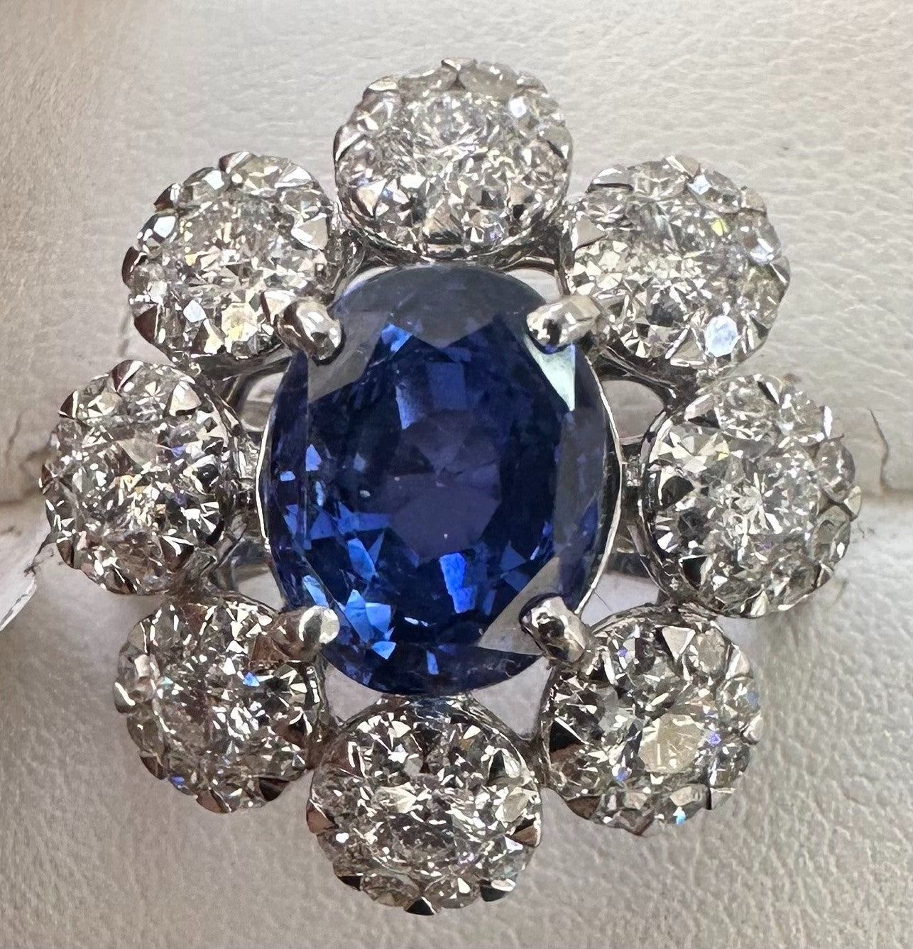 Unheated 5.11ct Blue Sapphire No Heat 18k & Diamond Ring AIGS - Stunning!