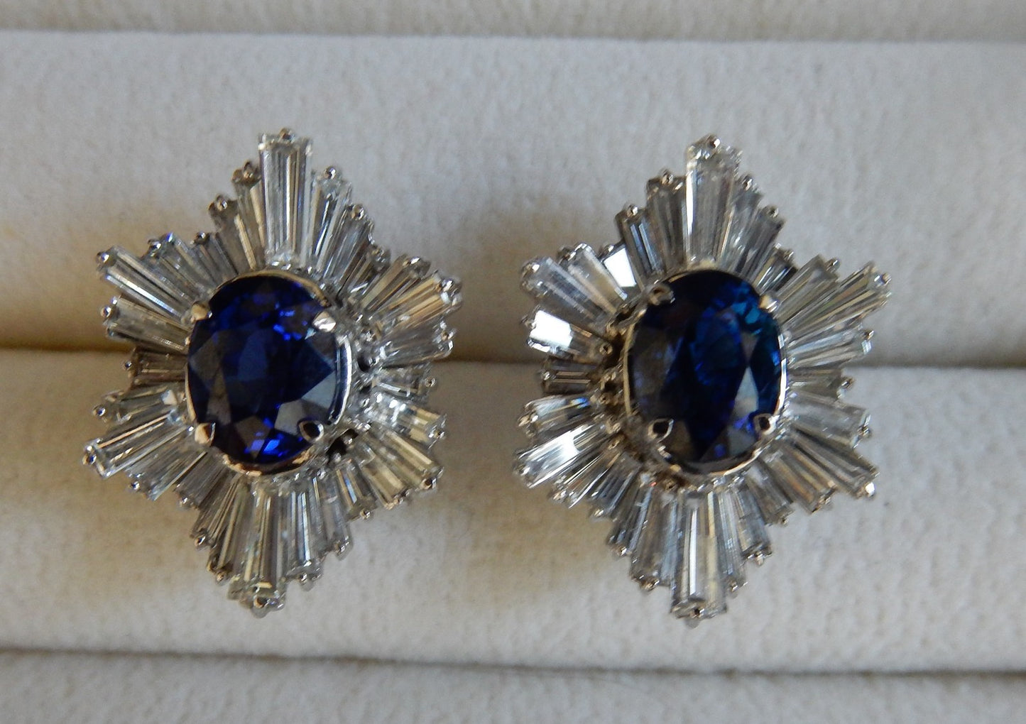 A Superb Pair Of 5.07ct Ceylon Blue Sapphire & Diamond 18k Earrings