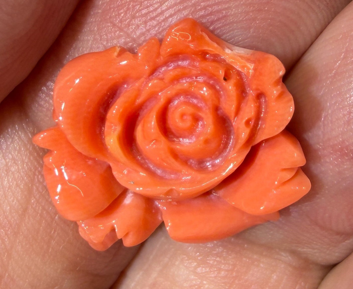 A Stunning Carved Red Coral Rose