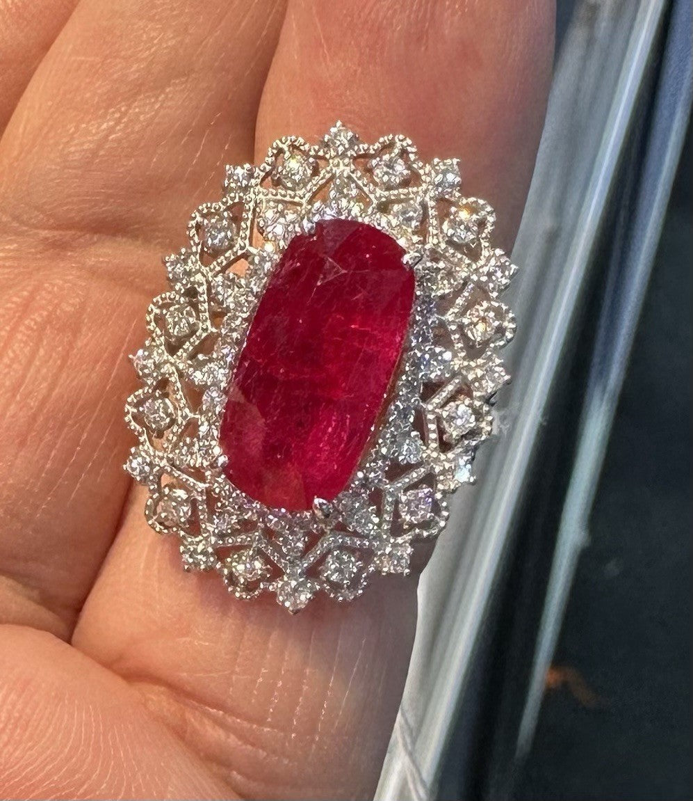 A Stunning 7.05ct Burma Ruby & Diamond Ring