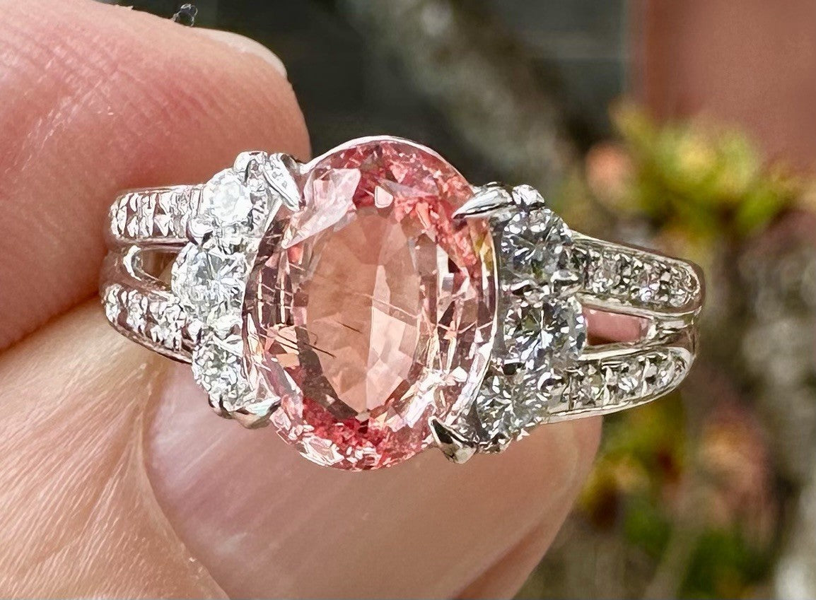 An Extraordinary Unheated 2.12ct Padparadscha Sapphire & Diamond Ring GRS
