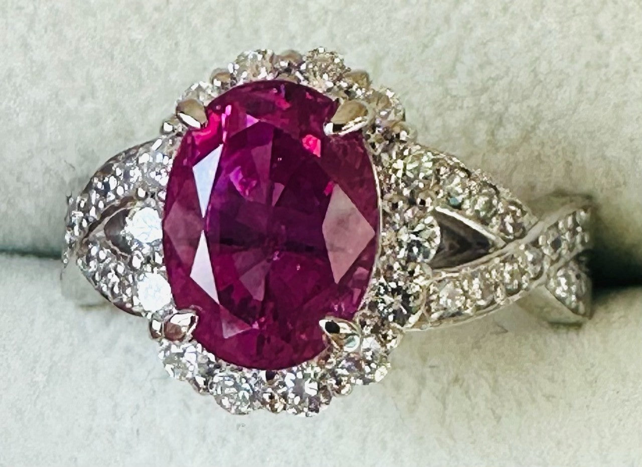 Unheated 3.07ct Burma Pink Sapphire No Heat & Diamond Ring Lotus Certificate
