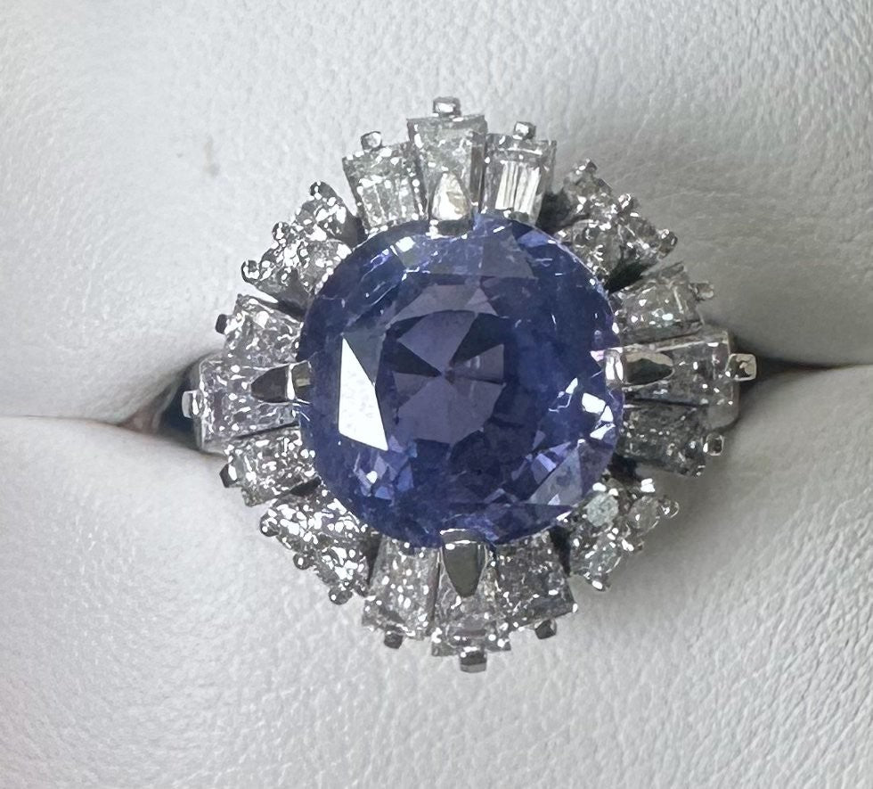 Unheated 5.65ct Purple Blue Sapphire No Heat Plat & Diamond Ring - Stunning!