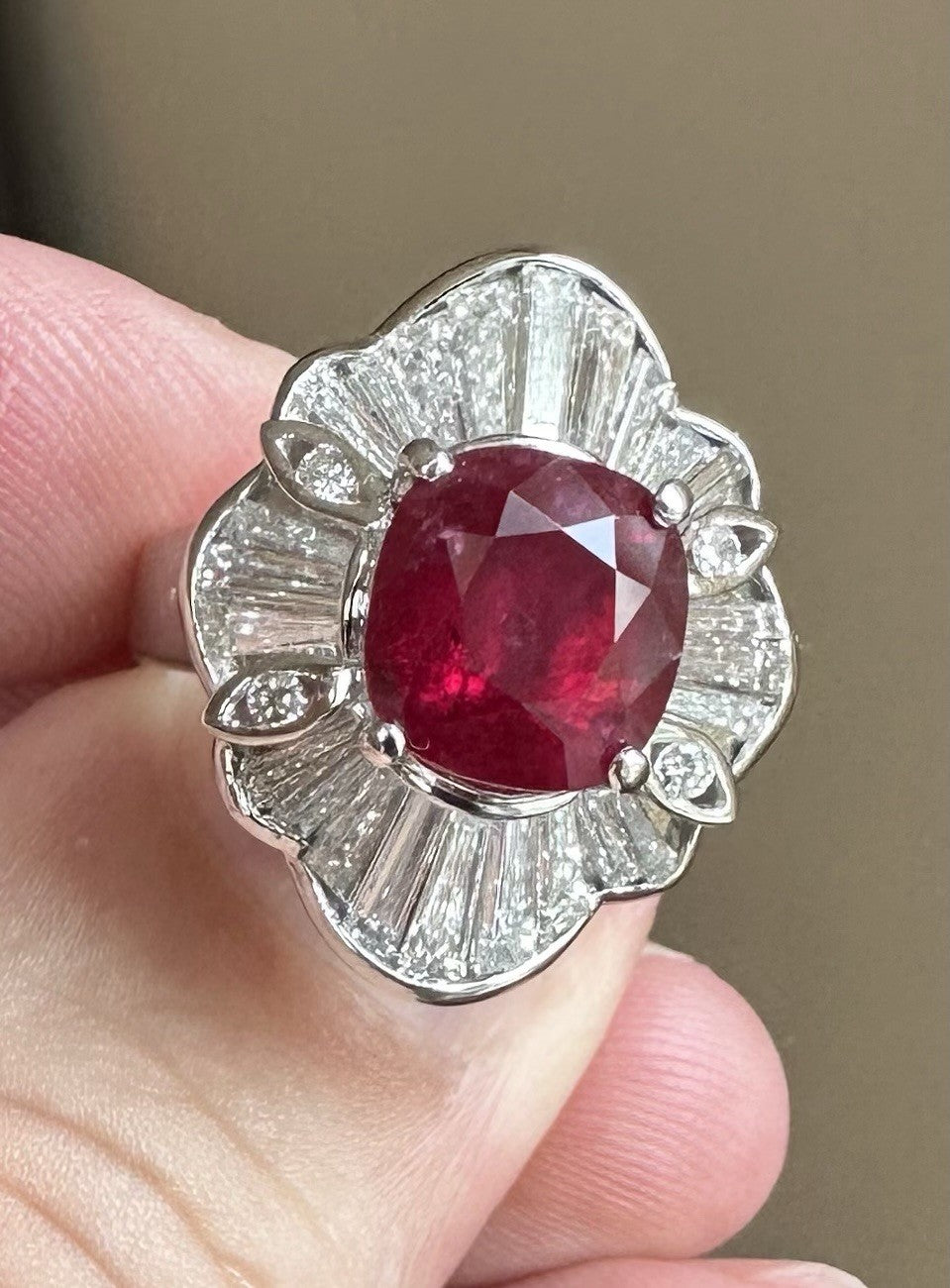 A Sensational 4.26ct ‘Pigeon’s  Blood’ Thai Ruby & Diamond Platinum Ring