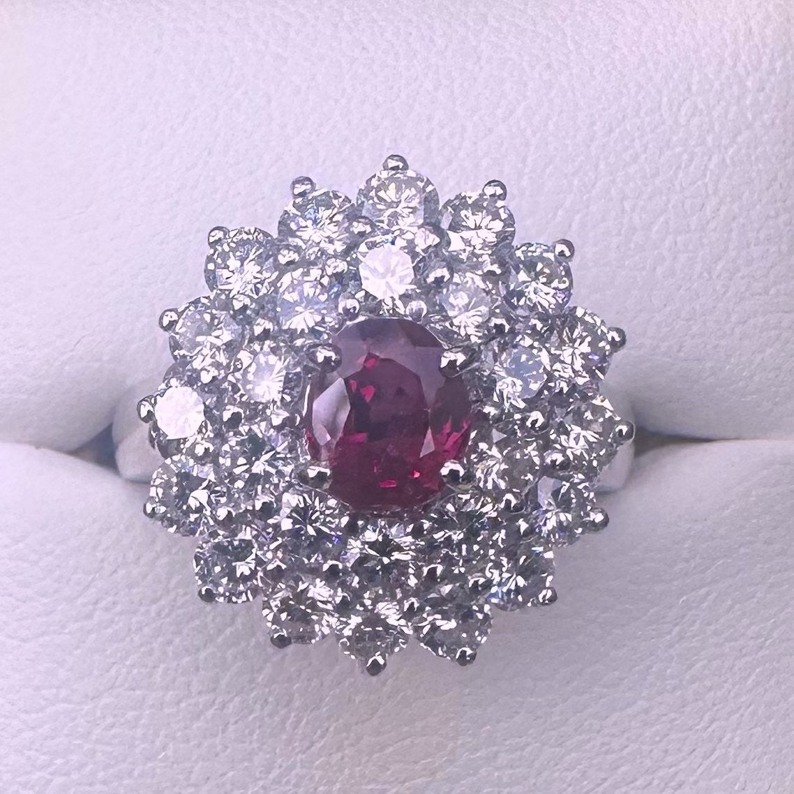A Magnificent Unheated Burma 1.36ct Pigeon’s Blood Ruby & Diamond Ring GRS