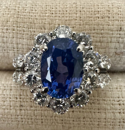 Unheated 4.69ct Blue Sapphire No Heat 18k & Diamond Ring AIGS - Stunning!