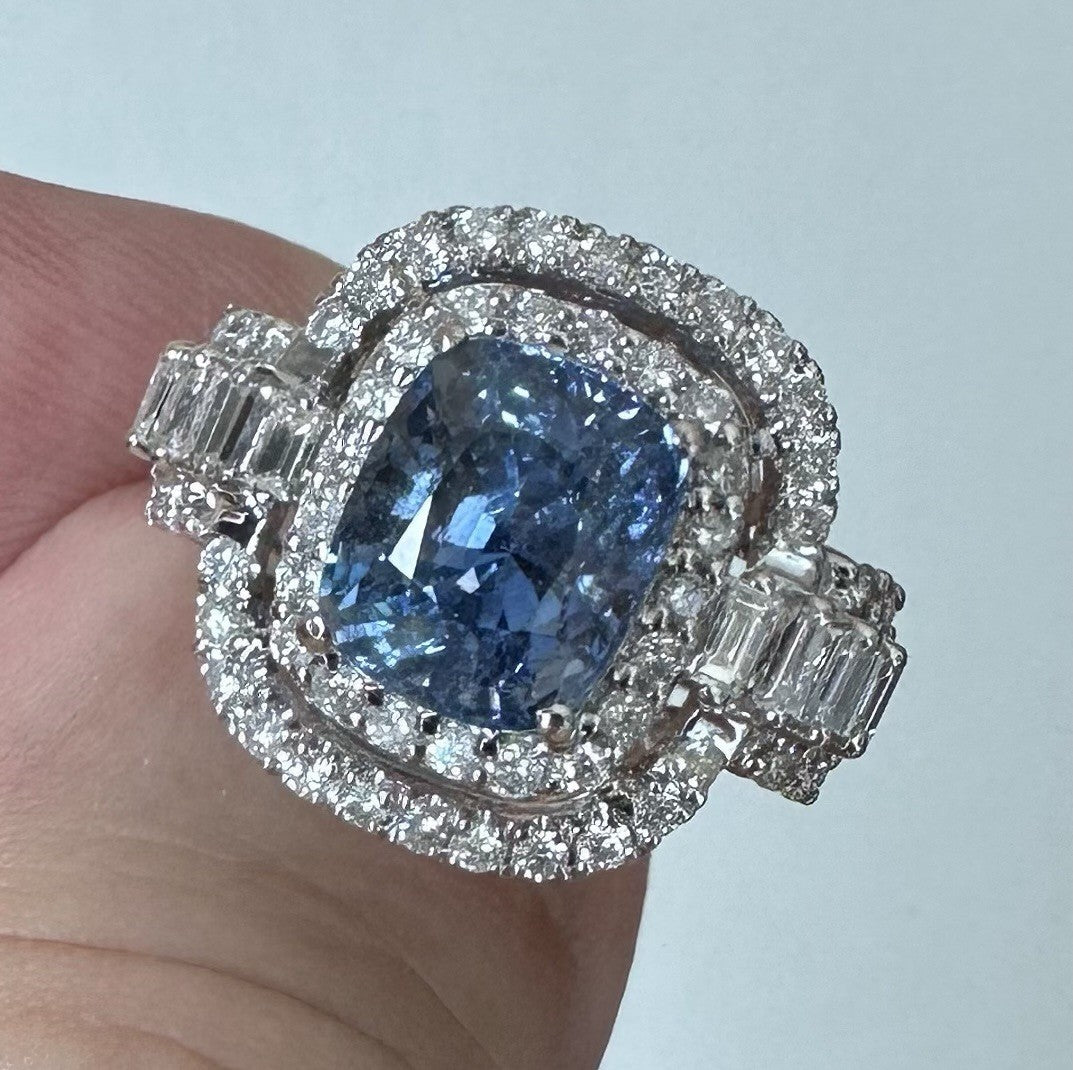 Burma 3.65ct Unheated Blue Sapphire 18k Ring & Cert - No Heat