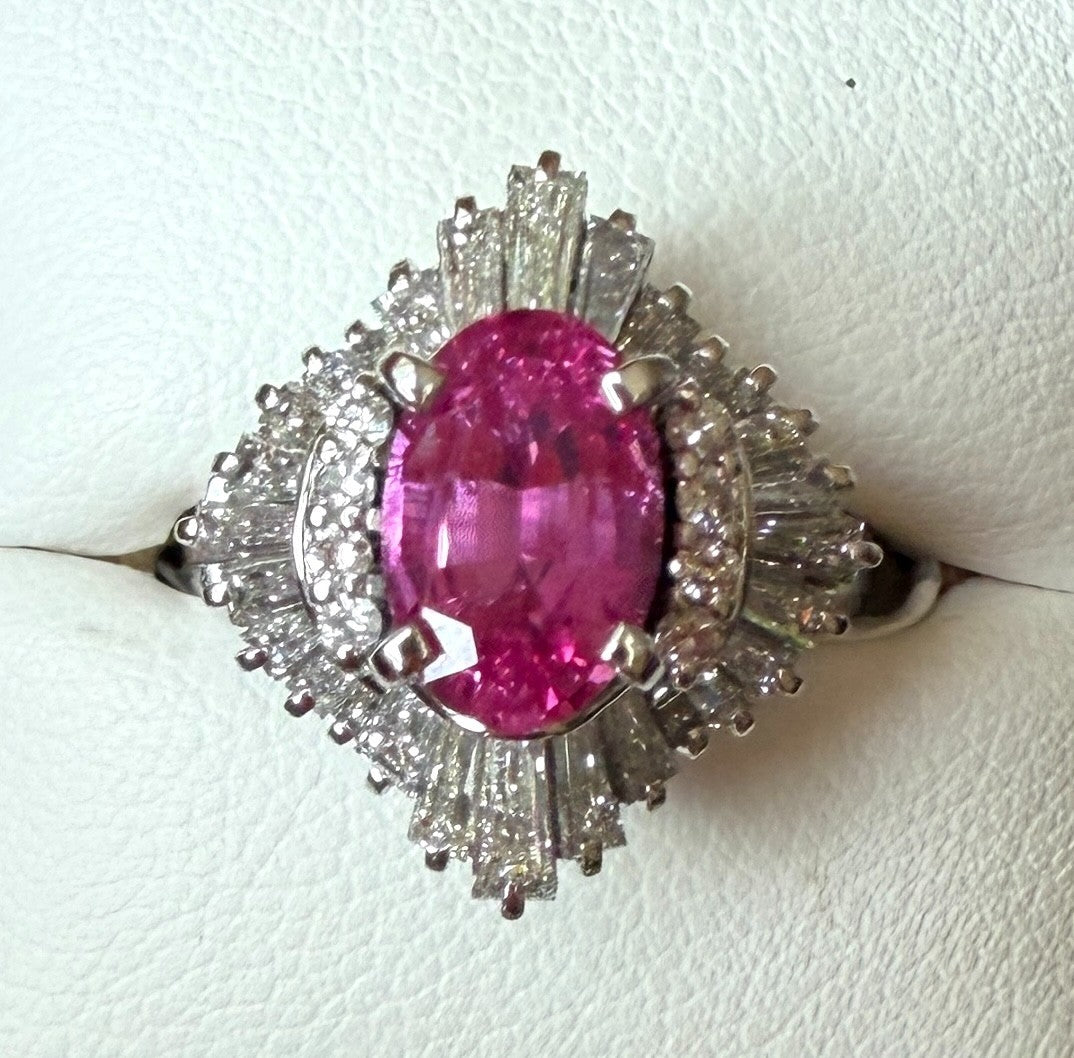A Stunning 2.44ct Fuschia Pink Sapphire & Diamond Ring