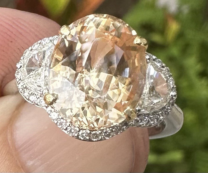 A Magnificent No Heat Unheated 5.64ct Padparadscha Sapphire Ring & Lotus Cert