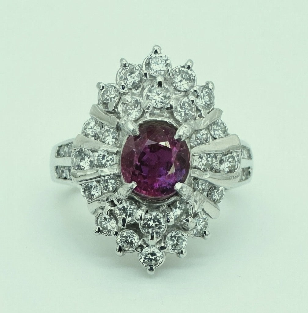 Unheated 1.12ct Burma Ruby Platinum Diamond Ring GIA No Heat - Exquisite!