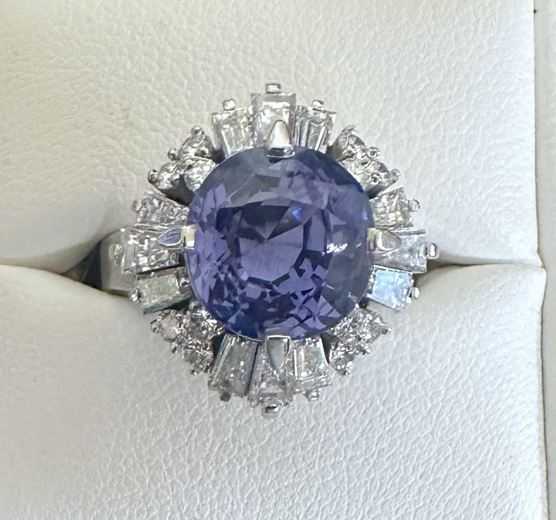 Unheated 5.65ct Purple Blue Sapphire No Heat Plat & Diamond Ring - Stunning!