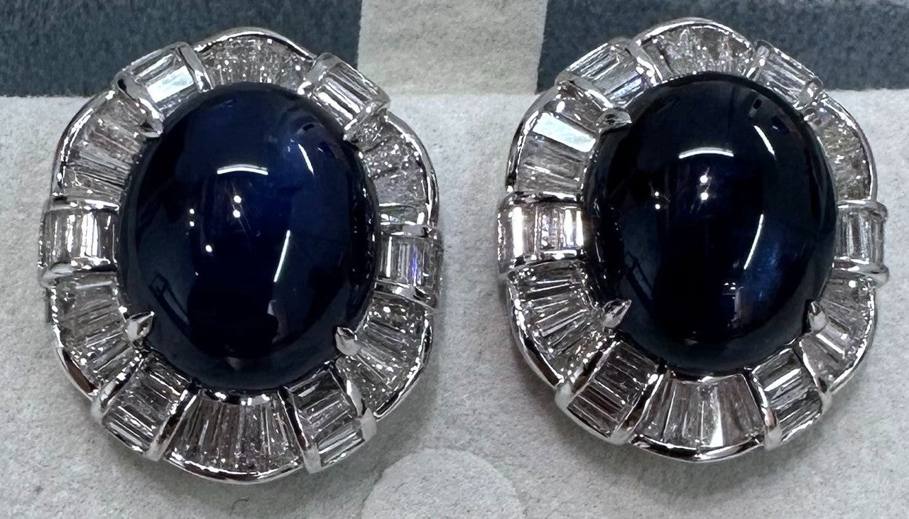 A Delightful 21.25ct Royal Blue Sapphire 18k & Diamond Earrings