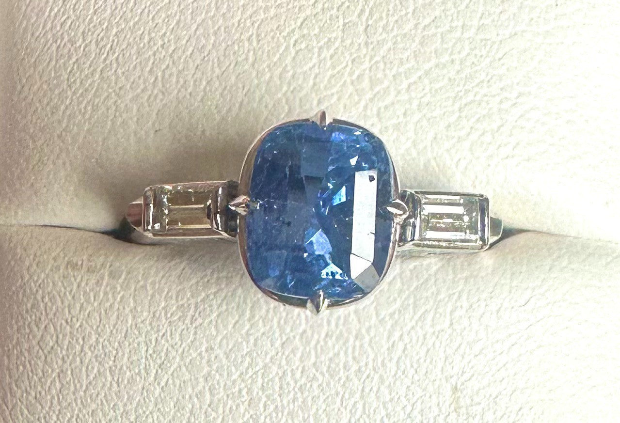 Unheated 3.14ct Blue Sapphire Platinum & Diamond Ring GIA