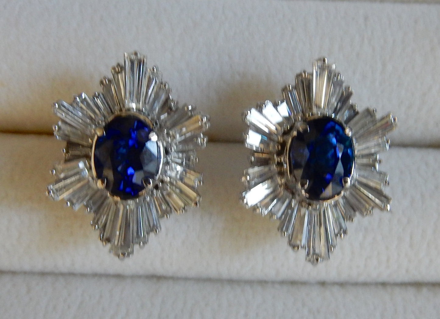 A Superb Pair Of 5.07ct Ceylon Blue Sapphire & Diamond 18k Earrings