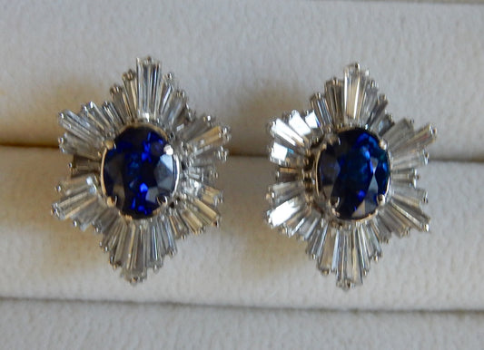 A Superb Pair Of 5.07ct Ceylon Blue Sapphire & Diamond 18k Earrings