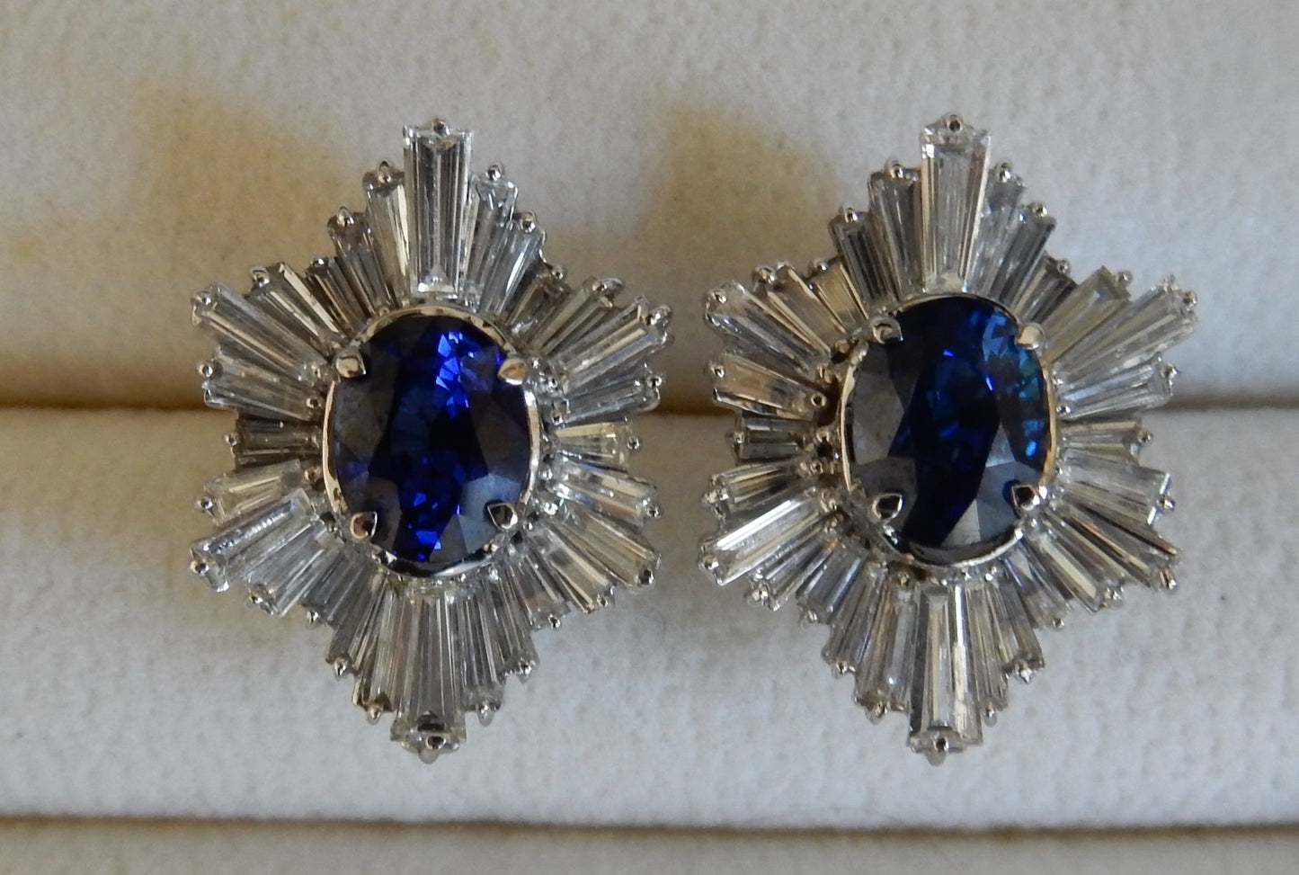 A Superb Pair Of 5.07ct Ceylon Blue Sapphire & Diamond 18k Earrings
